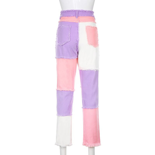 Women's Fashionable Slim Contrast High Waist Jeans