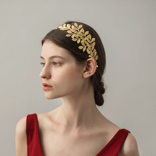 Golden leaf handmade bridal headdress