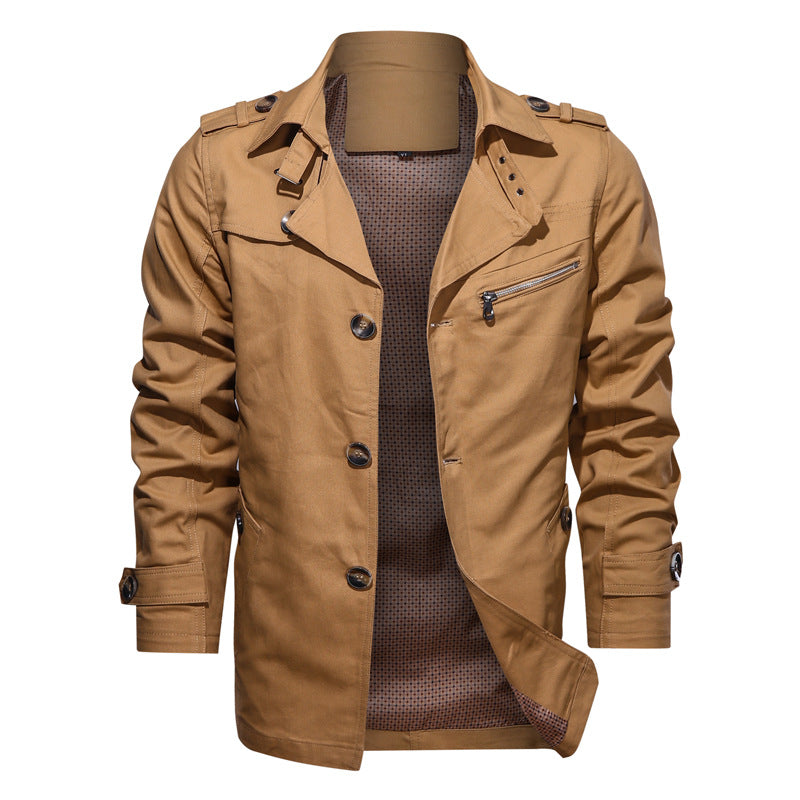 Cotton Lapel Mid-length Men's Casual Jacket