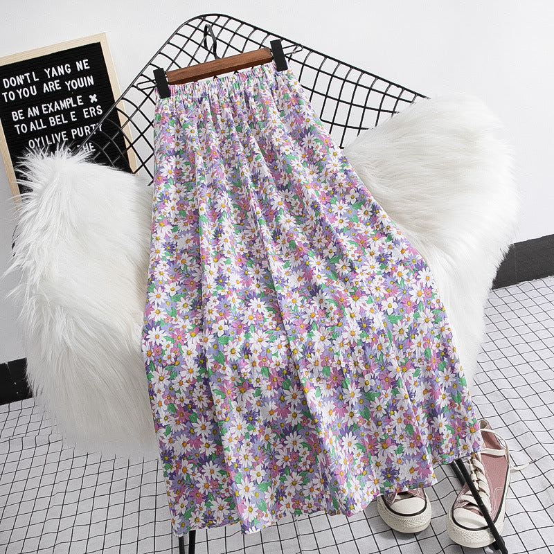 Summer New Plus Size High Waist Chiffon Big Swing Midi Dress