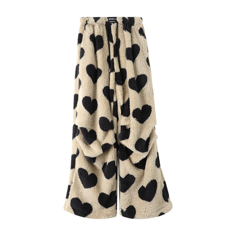Womens Retro American-Style Leopard-Print Wide-Leg Pants