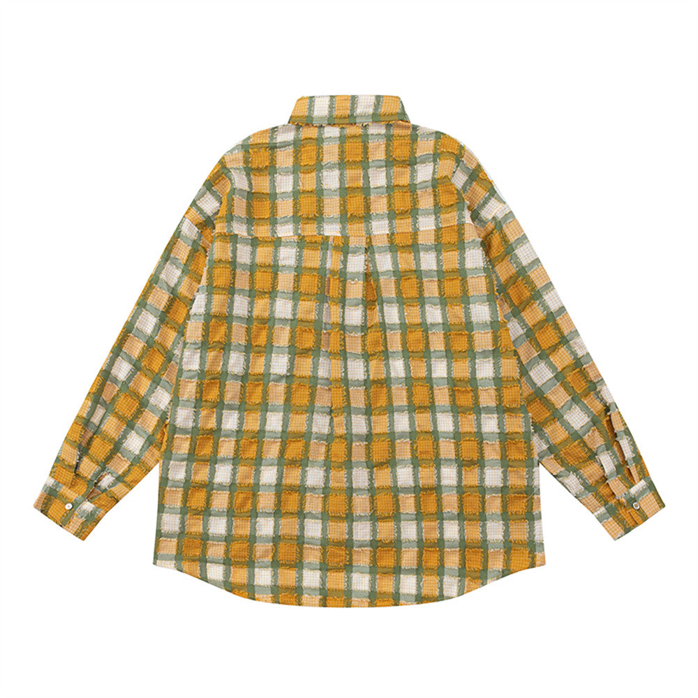 Loose Casual American High Street Frayed Design Lapel Shirt
