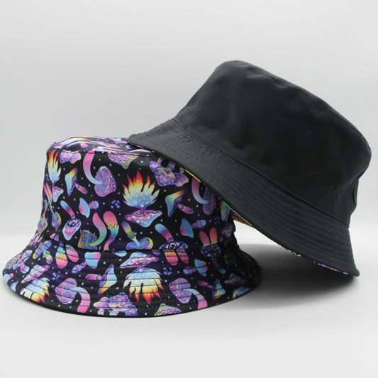 Mushroom Fisherman Hat Female Double Sided Wearable Cartoon Print
