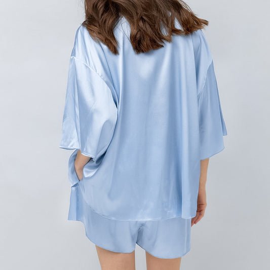 Cool And Comfortable Satin Cardigan And Shorts Set For Home