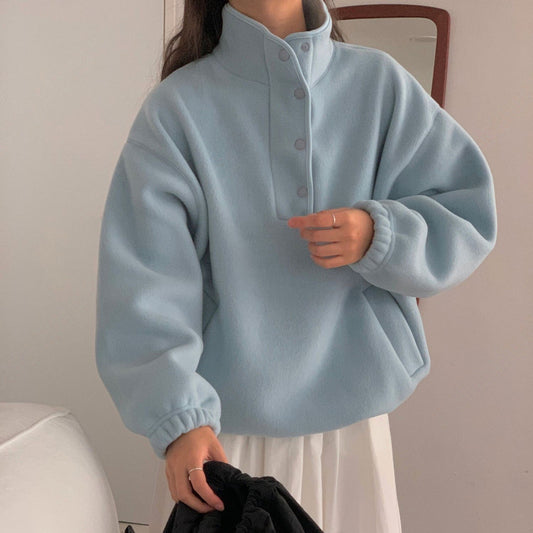 Stand Collar Fleece Loose Sweater Top