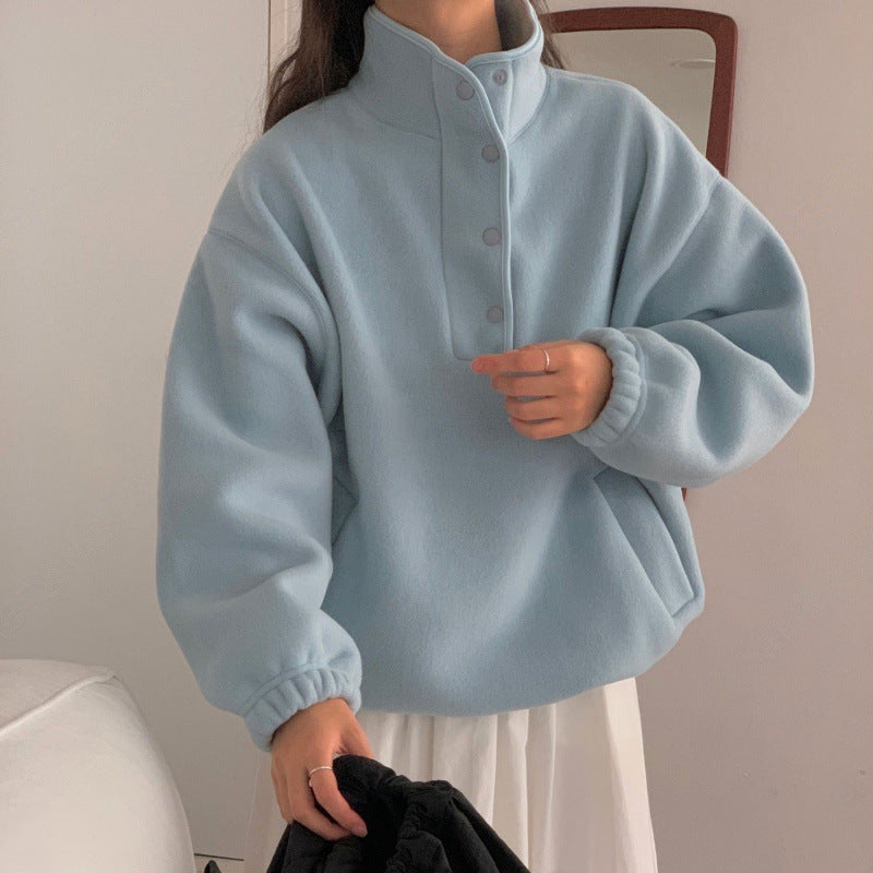 Stand Collar Fleece Loose Sweater Top