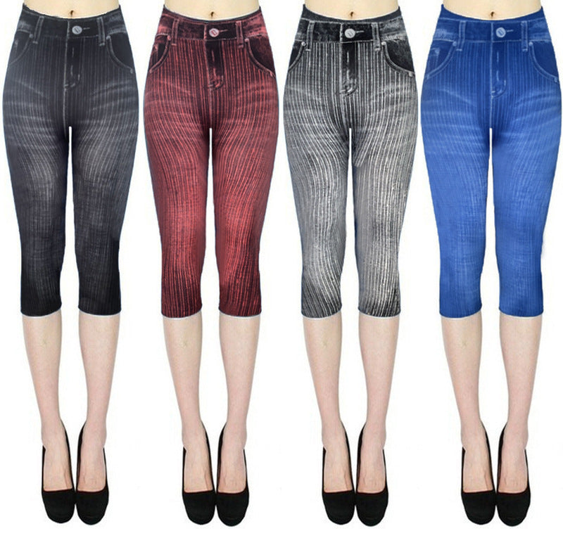 Stretch Cropped Jeans med Smal Pasform, Høj Talje og Print til Kvinder