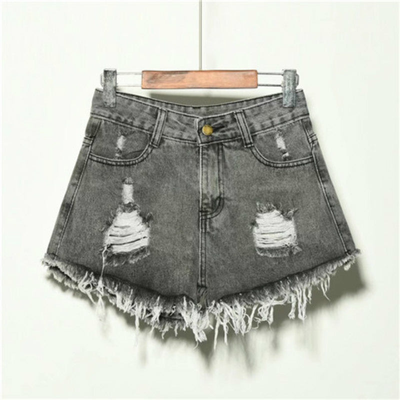 Holed Jeans Shorts Women's Loose And Thin Wide Leg Pants Hot Pants