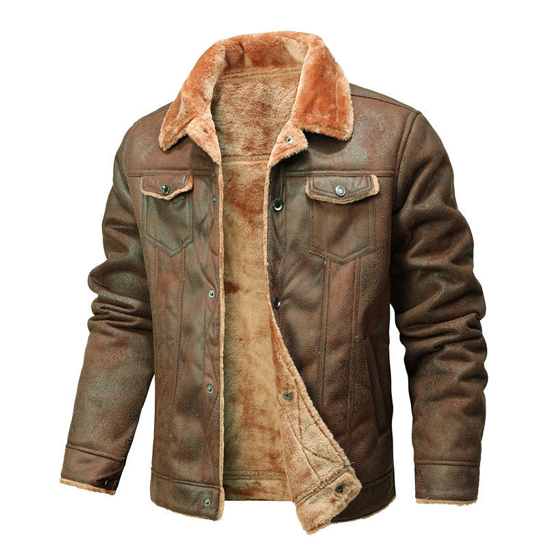 Fur-trimmed Lapel Jacket For Men, Winter Fleece-lined Coat
