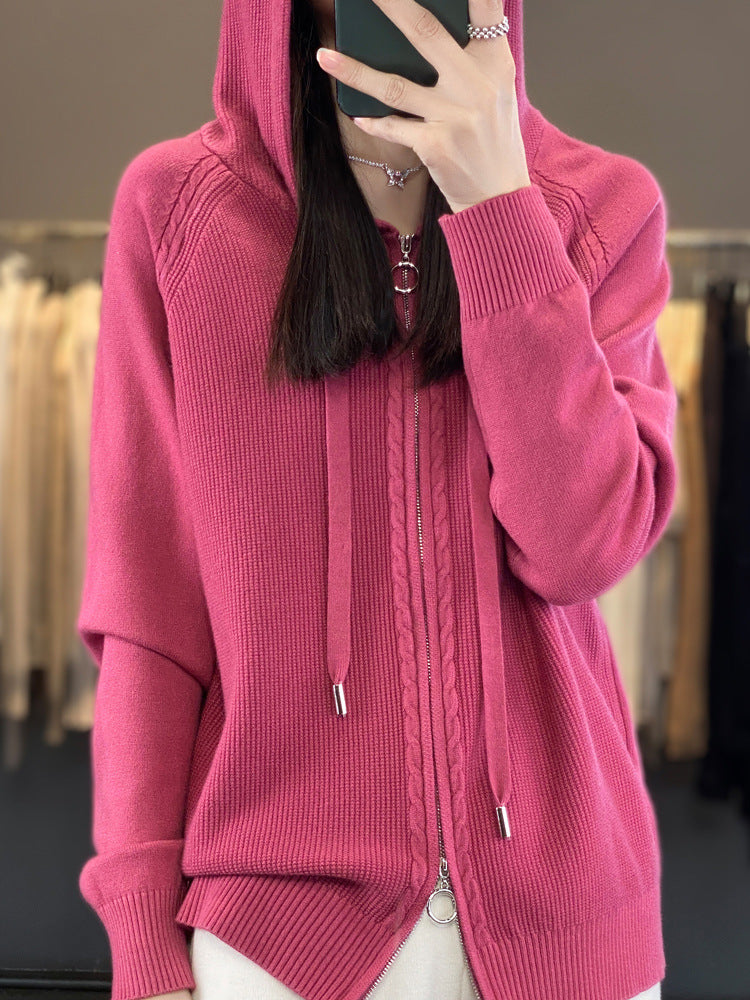 Double Zipper Cardigan Sweater Hoodie Loose-fitting Hoodie Long Sleeve