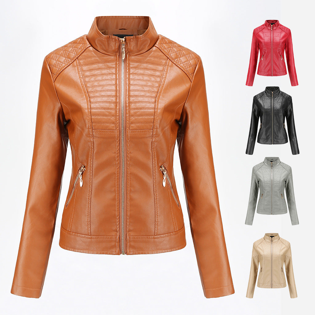 Chaqueta de cuero para motociclista para mujer