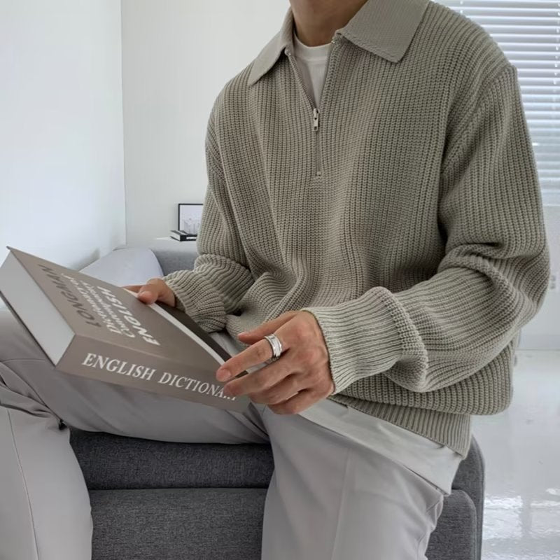 Revers Sweater Herre Vinter Løs Lidt Moden Strik Trendy