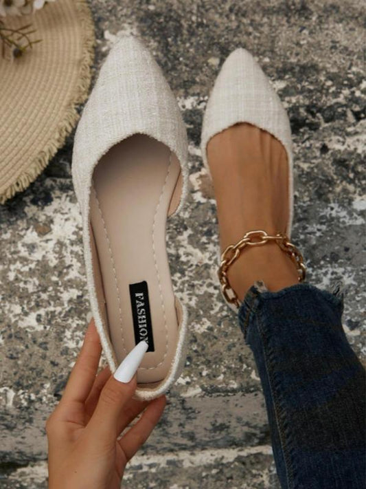 Women's Solid Color Pointed Toe Flat Shoes Fashionable Slip