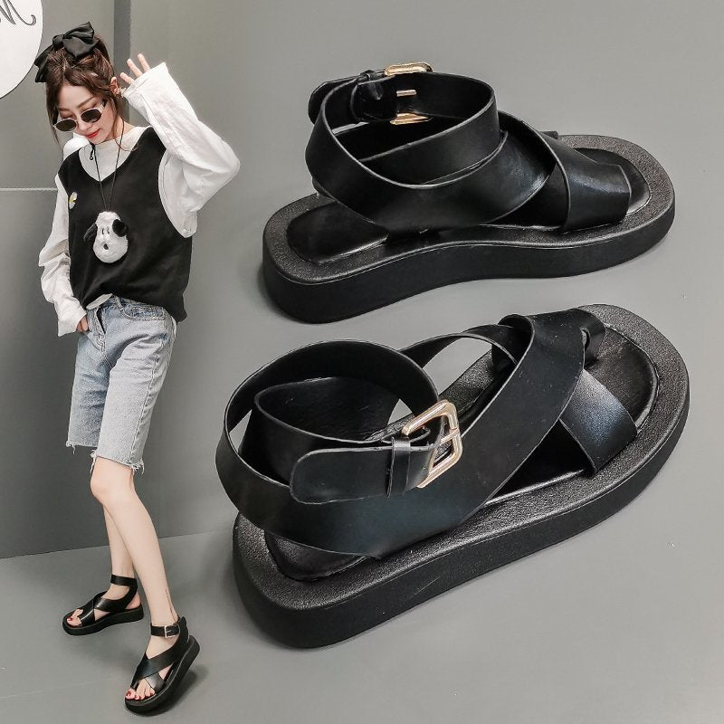 Women's Thick Sole Fairy Style Cross Roman Shoes