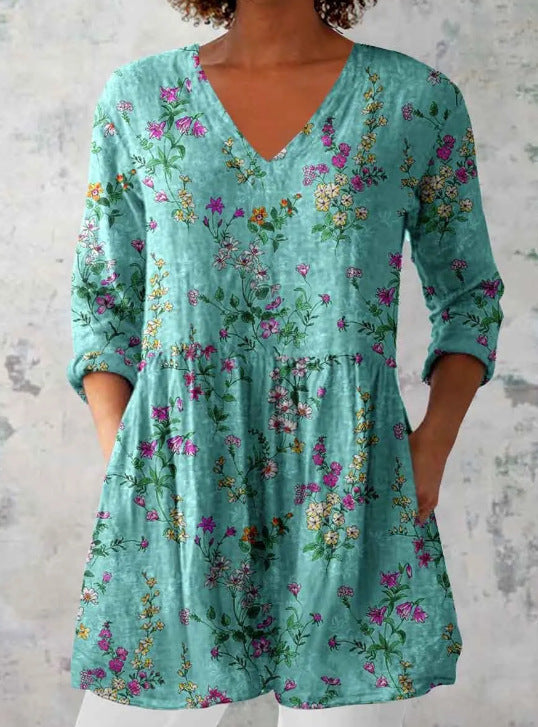 Women's Loose And Comfortable Digital Printed Round Neck Short-sleeved Top