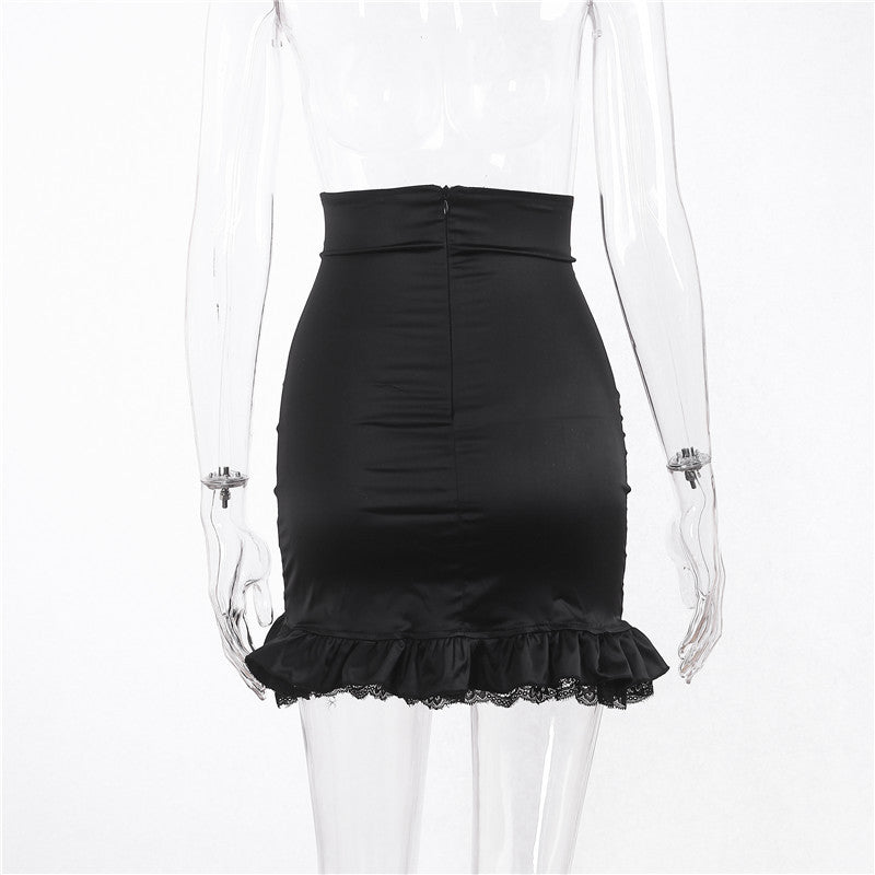 Women's Show Thin Black High Waist Sheath Stitching Skirt