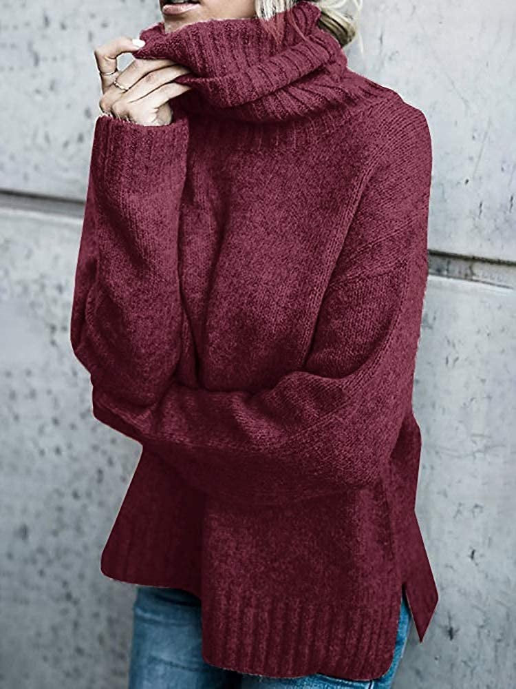 Women's Fashion Core-spun Yarn Turtleneck Long-sleeved Pullover Knitted Sweater