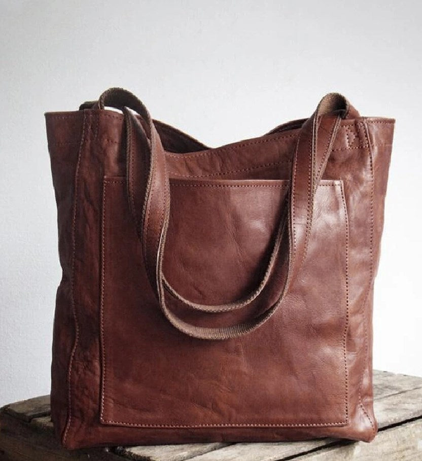 Women's Soft Leather Portable Shoulder With Pocket Vintage Bag