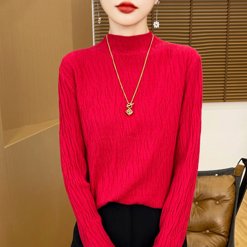 Knitted Jacquard Long-sleeved Sweater For Women As Base Layer