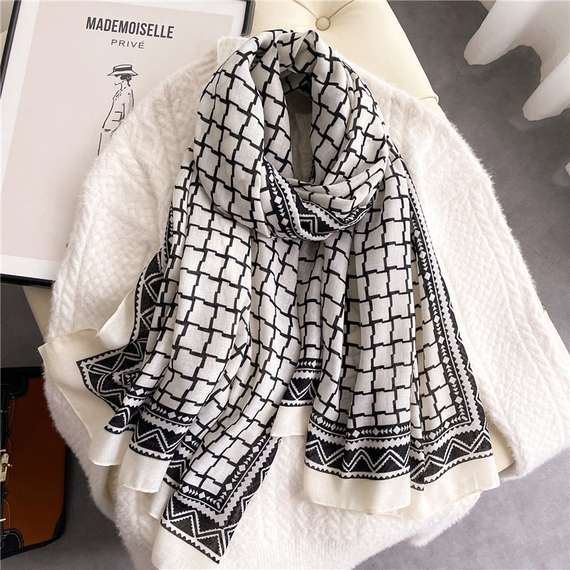Elegant Floral Shawl In Cotton And Linen