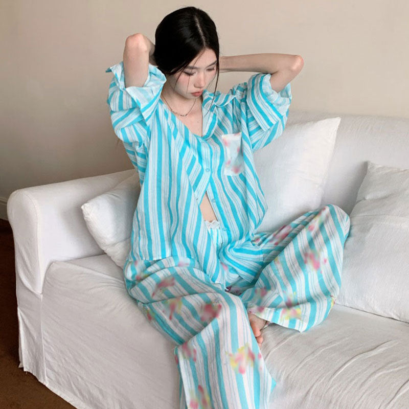 Loose-fitting Long-sleeve Sun-protective Shirt Relaxed Wide-leg Trousers
