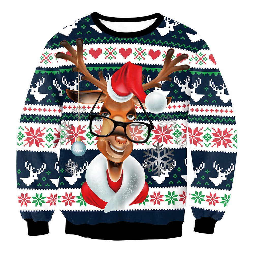 Ensfarvet Elg Jule Digitale Print Sweater Langærmet Frakke