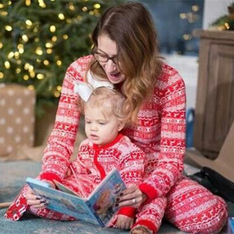 Jule-forældre-barn pyjamas sæt med print