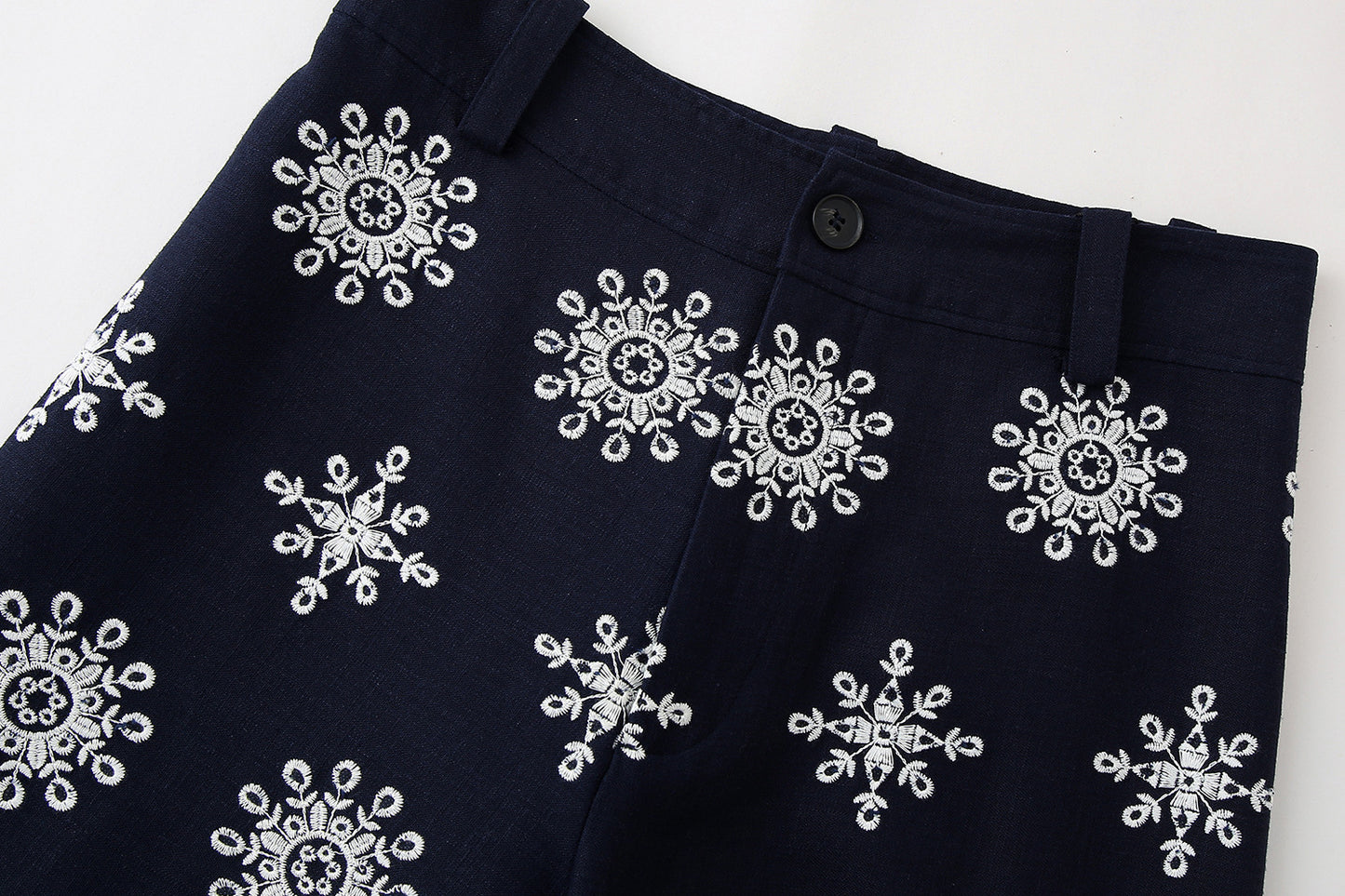 Color Block Embroidery Wide Leg Pants