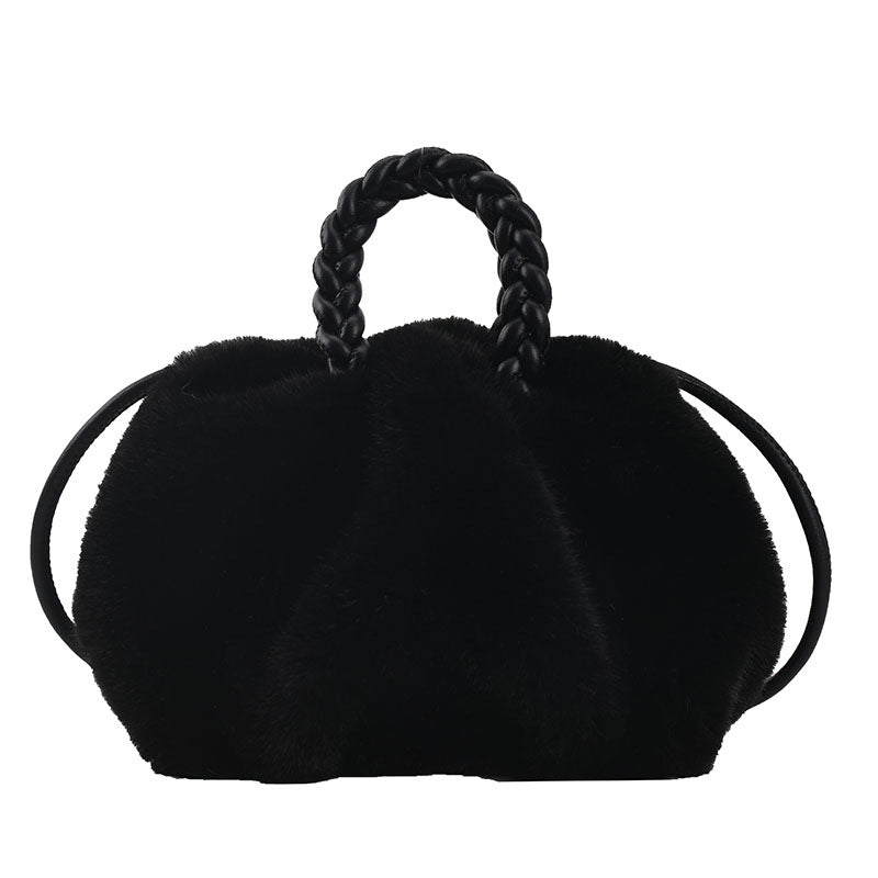 Plush Pumpkin Fur Pleated Shoulder Bag