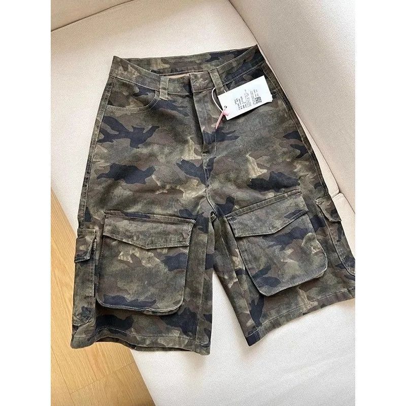 Womens Summer American-Style High-Street Vintage Camo Denim Shorts