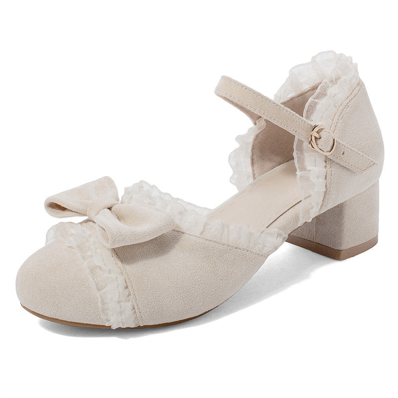 Women's Suede Gentle Lace Bow Sandals