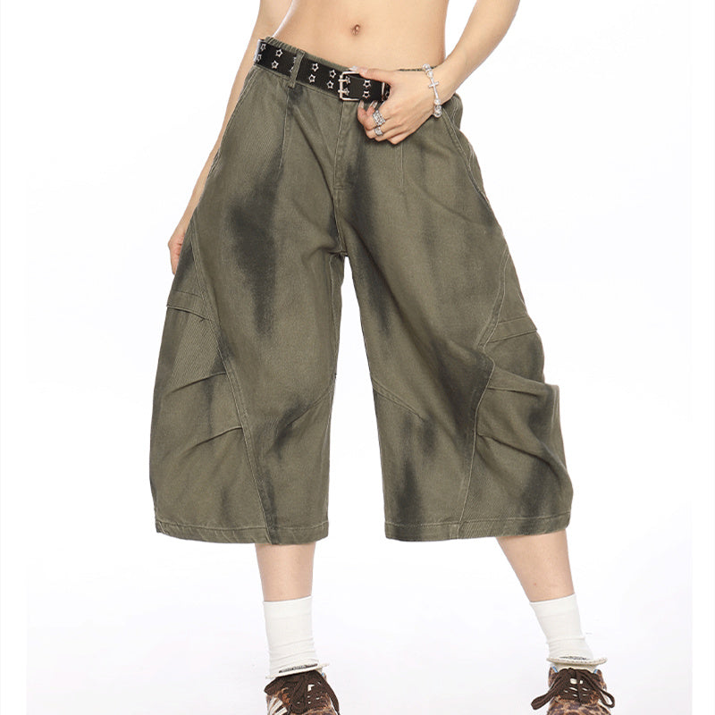 Female American Retro Dirty Dye Workwear Shorts