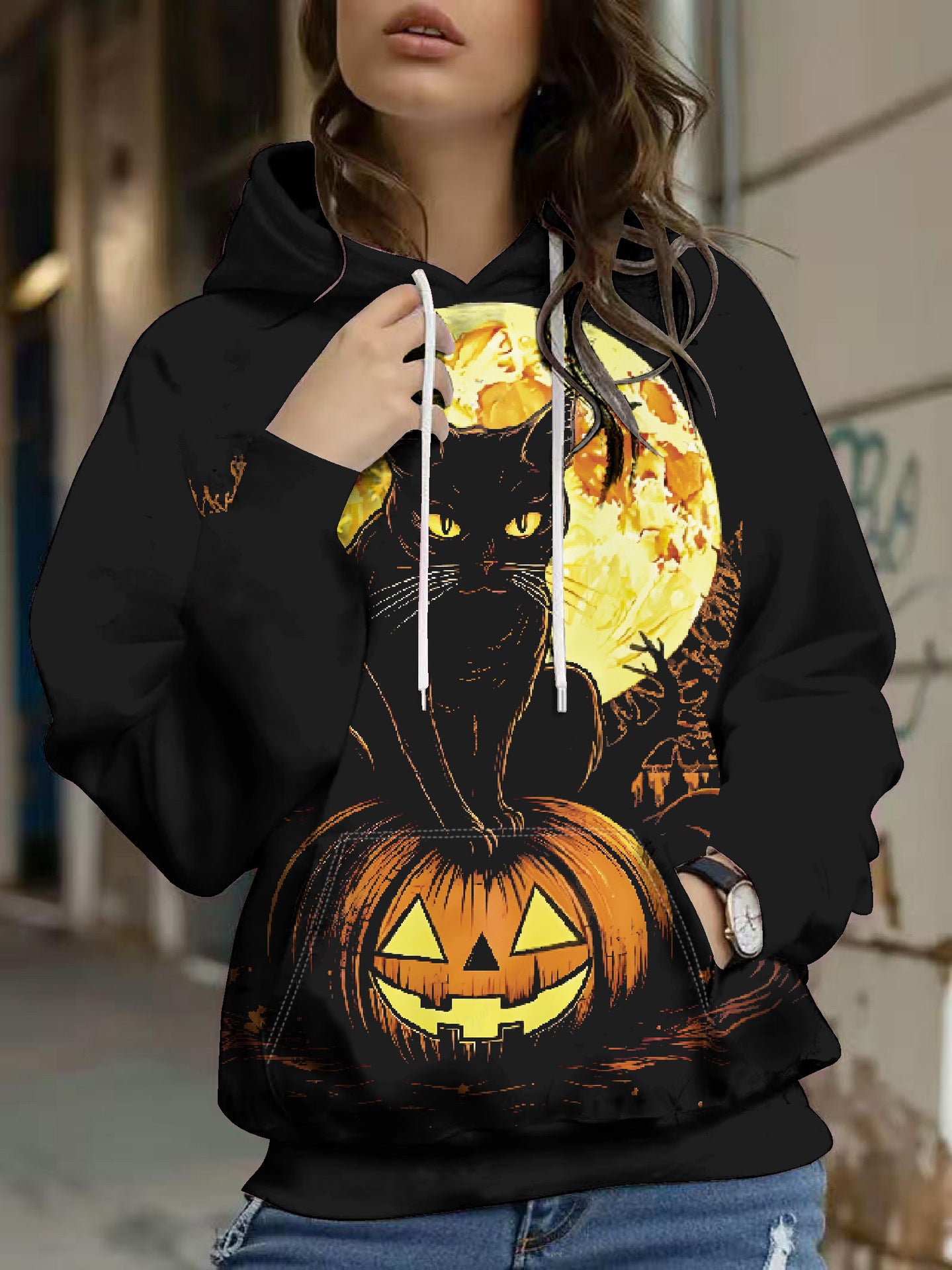 Efterår- og vinter-Halloween-digitalprintet hættetrøje