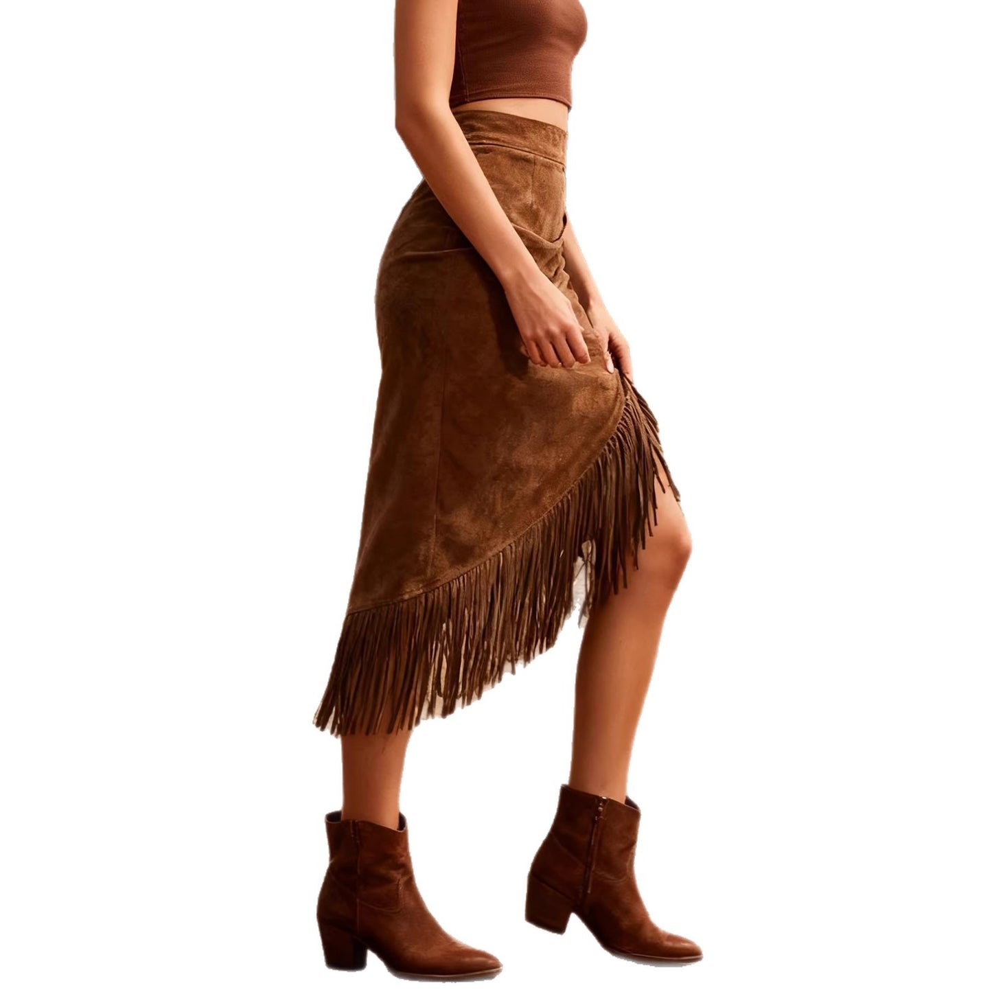 Irregular Hem Suede Midi Skirt For Women