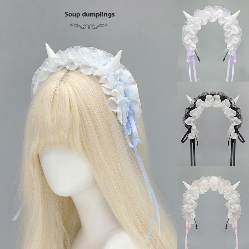 Subculture Gothic Style Devil Horn Y2g Lolita Dragon Horn Hair Band
