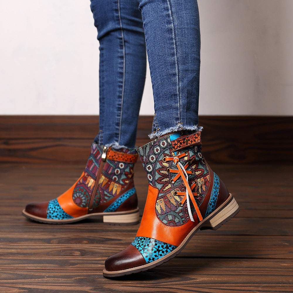 Ladies mid-tube print stitching Martin boots