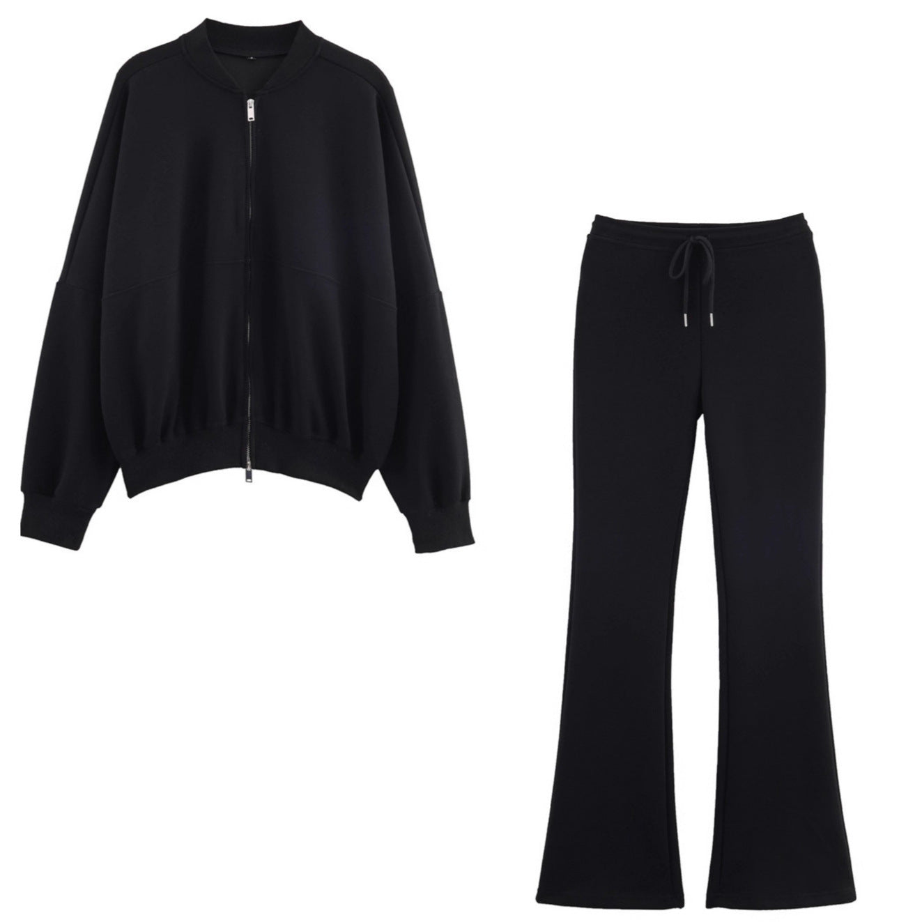Womens Pilot Jacket Double-Face Fabric Flare Pants Casual Trendy Set