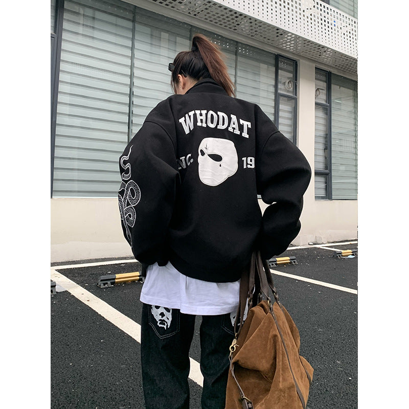 American Street Mask Letter Loose Jacket