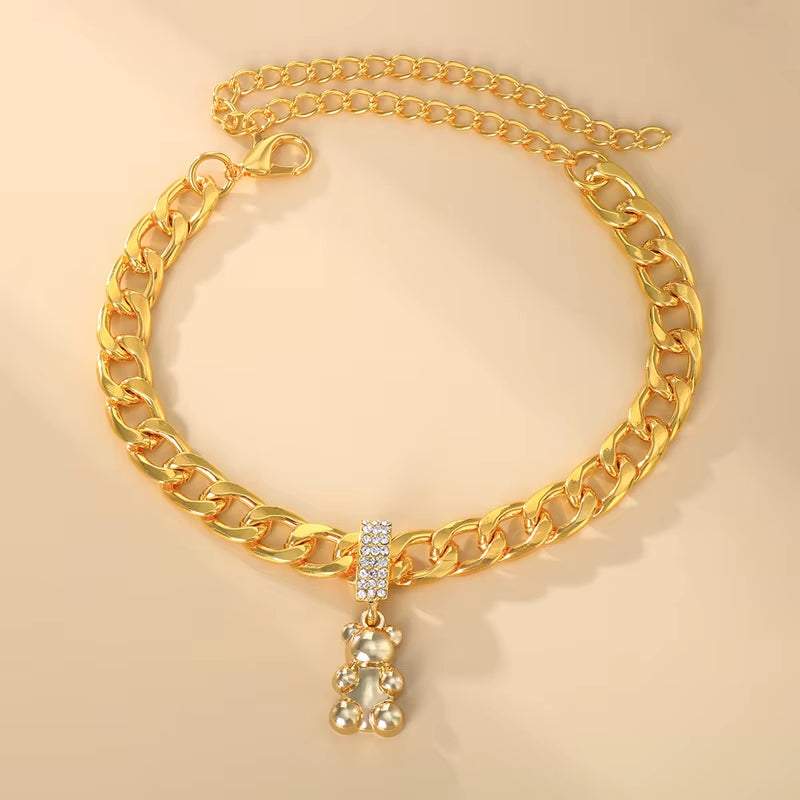 Stonefans Women's Titanium Steel Beach Anklet with Bear Pendant - Leg Chain Jewelry for Men and Women Holiday Accessories