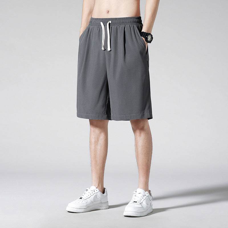 Light-weight Thin Simple Loose Cropped Pants Quick-drying Ice Silk Men