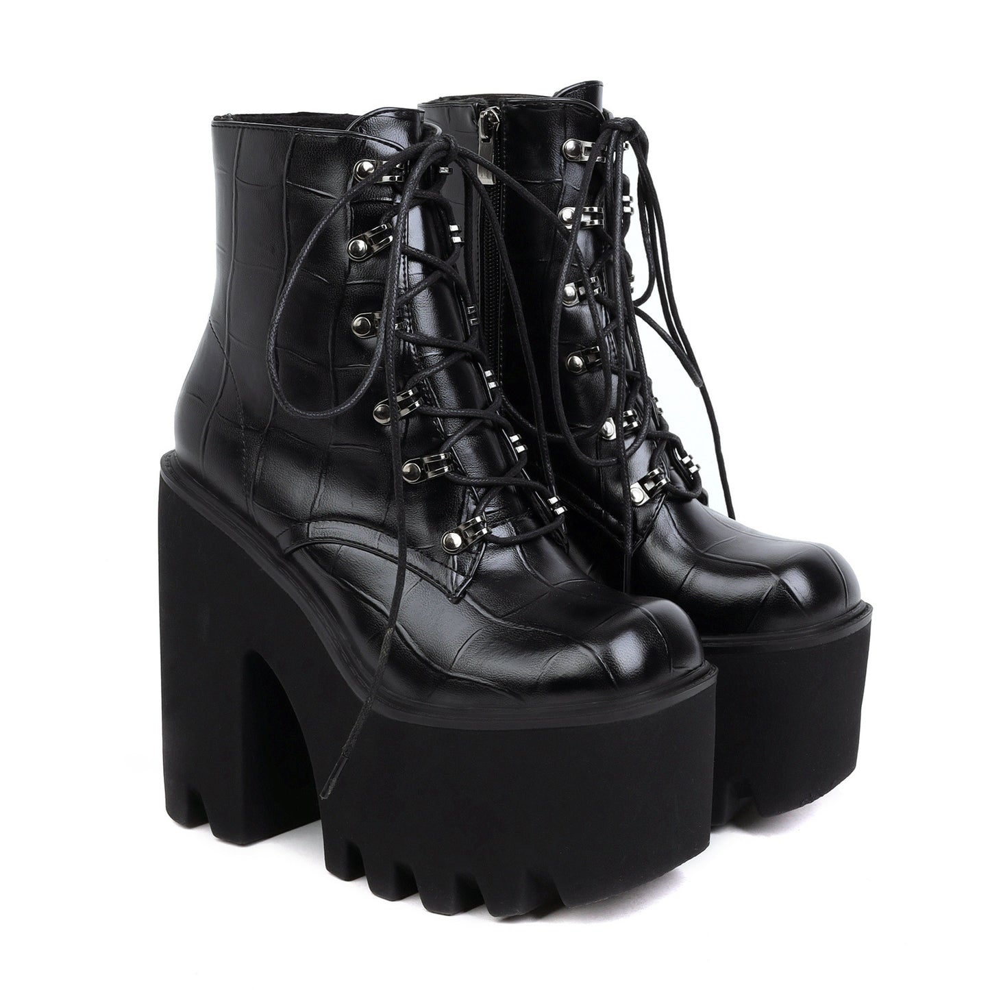 Women's Fashion Front Lace-Up Square Toe Viscose Martin Boots