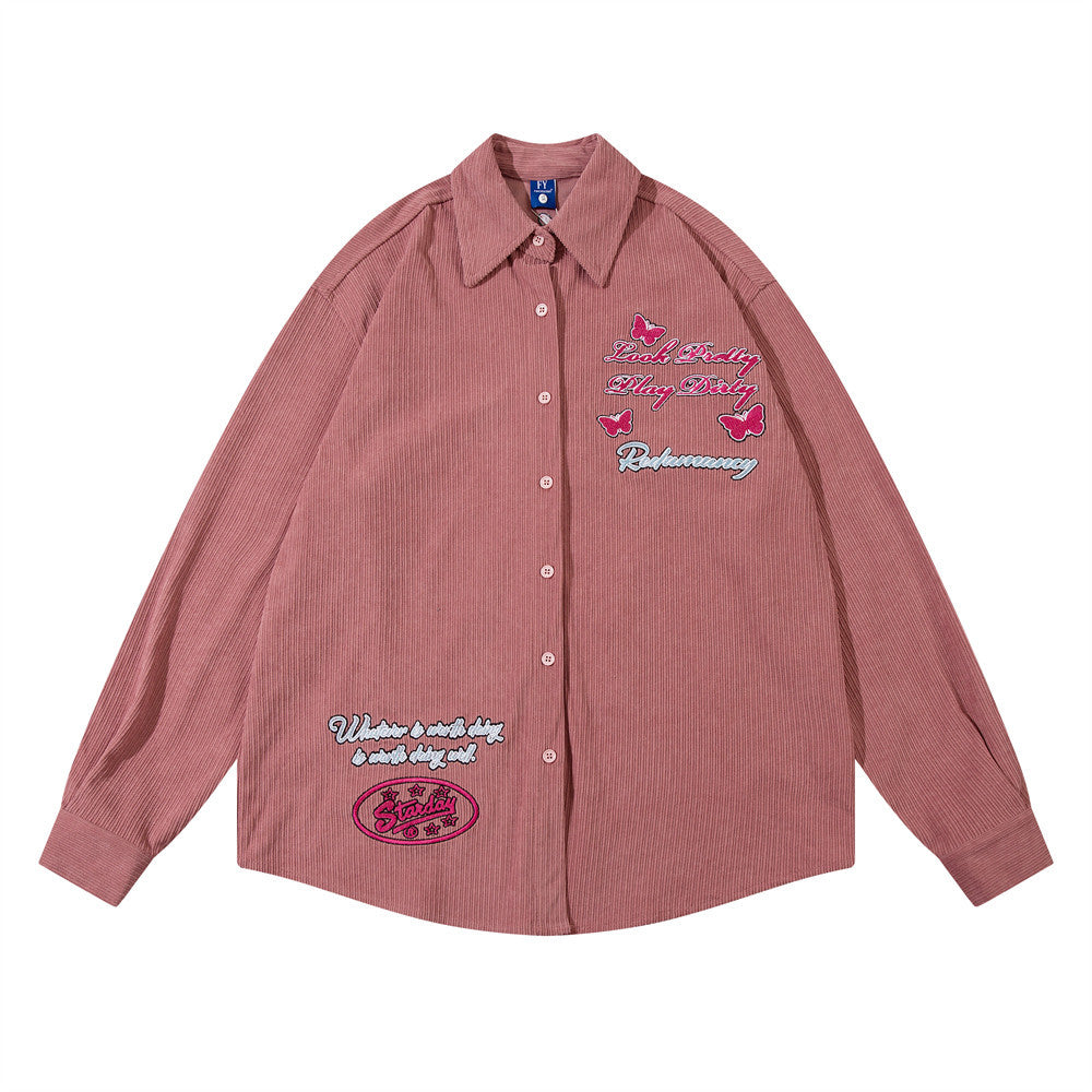 Design Embroidered Letter Butterfly Loose Cool Shirt