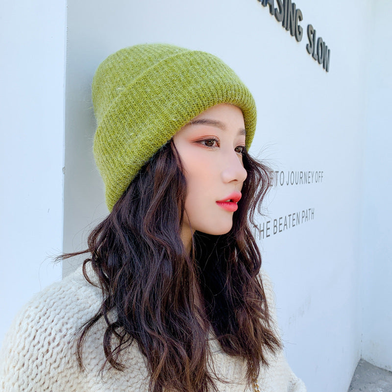 Rabbit fur thick warm woolen hat and scarf set