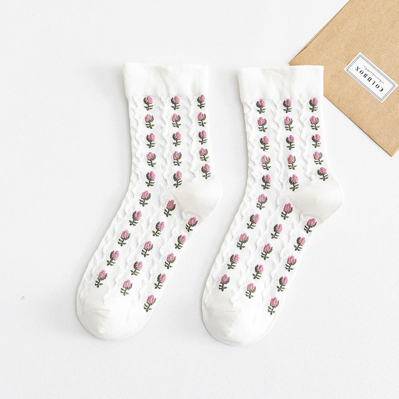 Small Floral Tube Retro Harajuku Women's Socks College Style