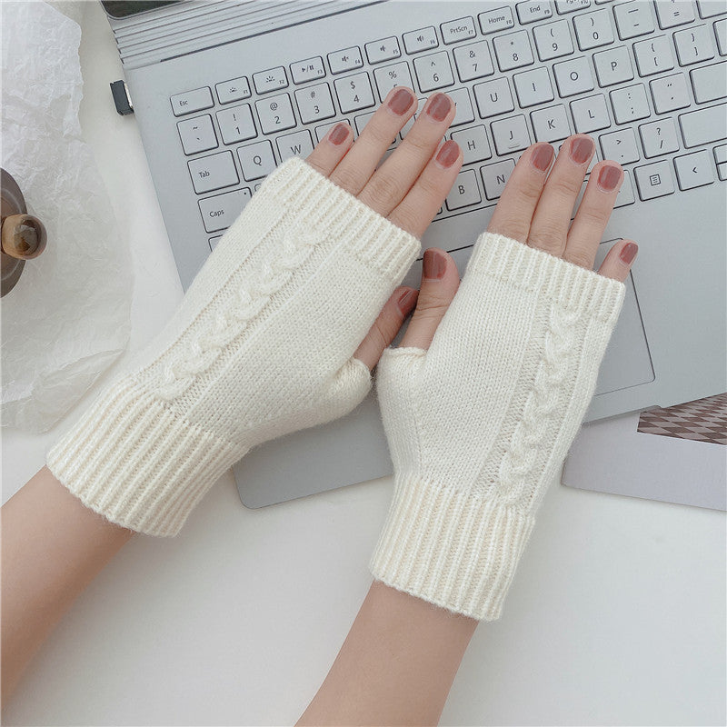Half Finger Leaky Wool Knitted Gloves Short
