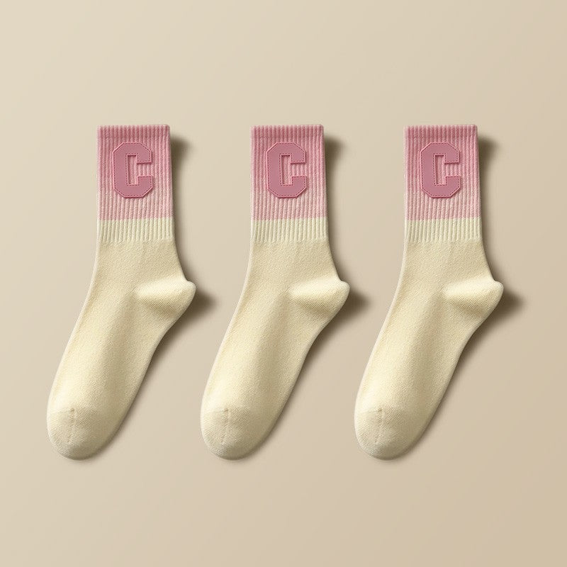 Letter Women's Winter Cotton Medium Socks