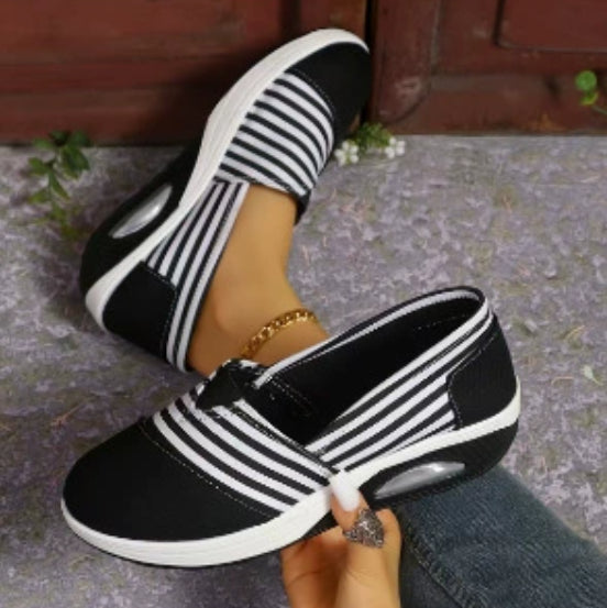 Striped Canvas Casual Round Head Comfortable Lightweight Women's Shoes