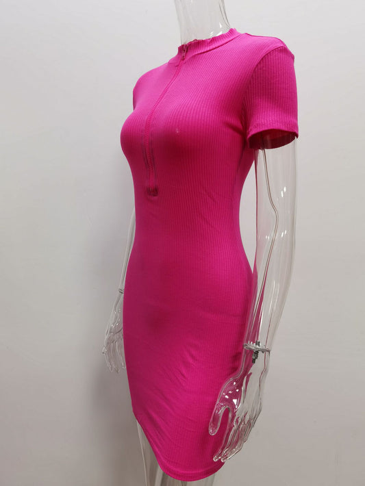 High Neck Short Sleeve Wrapped Hip Skirt For Women