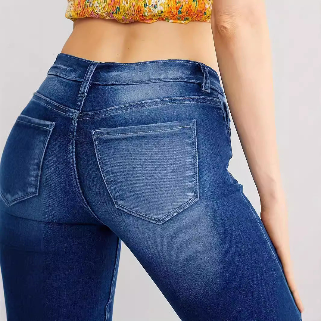 New Women's Slim Fit All-match Embossed Button Denim Shorts