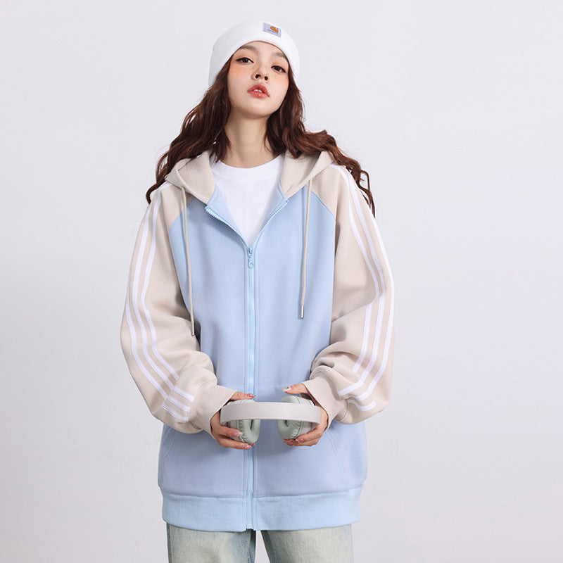American Retro Hooded Sweater Women's Contrast Color